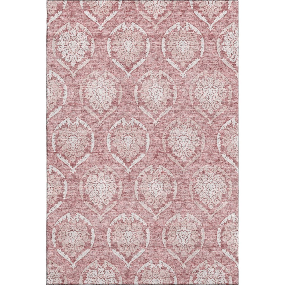 HomeRoots 5' X 8' Pink And Ivory Medallion Rug - Stylish, Washable, UV-Protected for Homes with Kids & Pets 666097