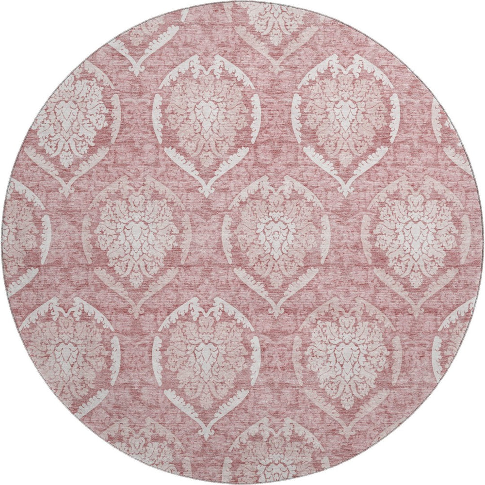 HomeRoots 8' Pink Medallion Washable Round Rug - Durable, UV Protected, Perfect for High-Traffic Areas & Families 666098
