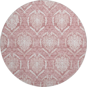HomeRoots 8' Pink Medallion Washable Round Rug - Durable, UV Protected, Perfect for High-Traffic Areas & Families 666098