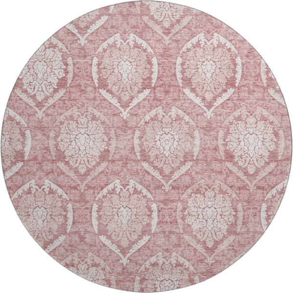 HomeRoots 8' Pink Medallion Washable Round Rug - Durable, UV Protected, Perfect for High-Traffic Areas & Families 666098