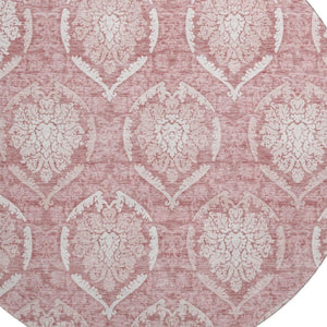 HomeRoots 8' Pink Medallion Washable Round Rug - Durable, UV Protected, Perfect for High-Traffic Areas & Families 666098