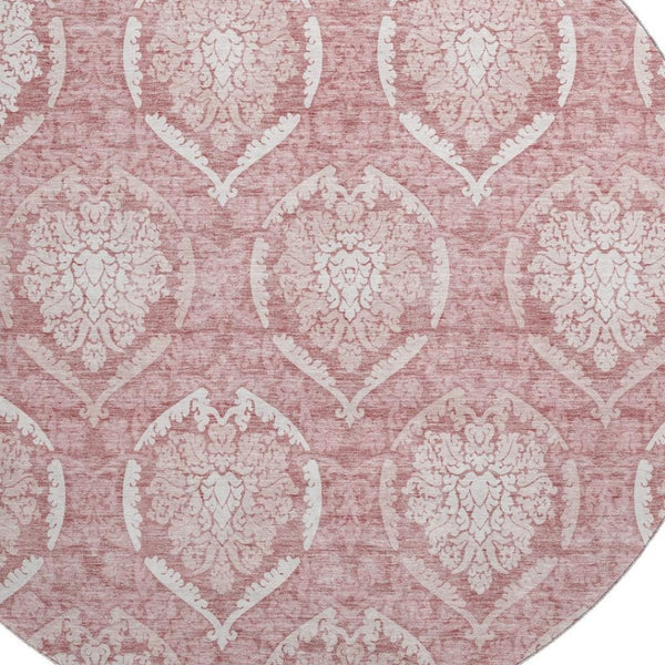 HomeRoots 8' Pink Medallion Washable Round Rug - Durable, UV Protected, Perfect for High-Traffic Areas & Families 666098