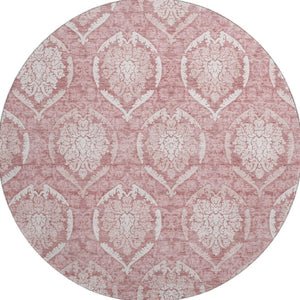 HomeRoots 8' Pink Medallion Washable Round Rug - Durable, UV Protected, Perfect for High-Traffic Areas & Families 666098