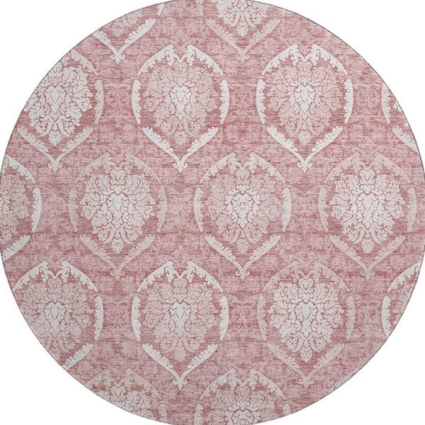 HomeRoots 8' Pink Medallion Washable Round Rug - Durable, UV Protected, Perfect for High-Traffic Areas & Families 666098