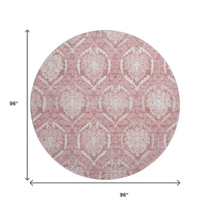HomeRoots 8' Pink Medallion Washable Round Rug - Durable, UV Protected, Perfect for High-Traffic Areas & Families 666098