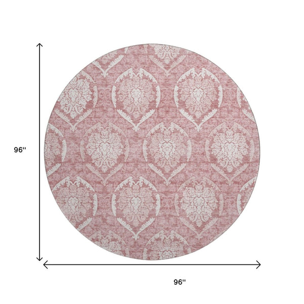 HomeRoots 8' Pink Medallion Washable Round Rug - Durable, UV Protected, Perfect for High-Traffic Areas & Families 666098