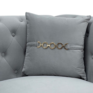 English Elm FX-P83-2PC Velvet Sofa Set of 2 with Tufted Cushions and Gold-Tone Metal Legs for Luxe Comfort Light Gray W576S00238