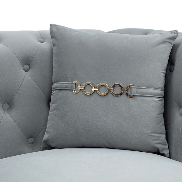 English Elm FX-P83-2PC Velvet Sofa Set of 2 with Tufted Cushions and Gold-Tone Metal Legs for Luxe Comfort Light Gray W576S00238