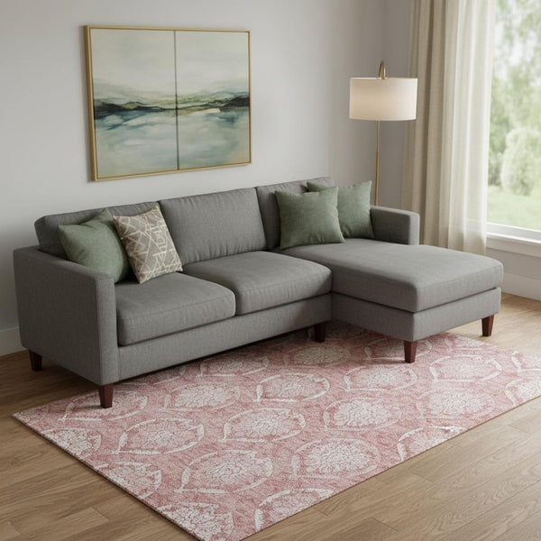 HomeRoots 9' X 12' Pink Medallion Area Rug - Washable, UV-Protected, Stain-Resistant for High-Traffic Spaces! 666100