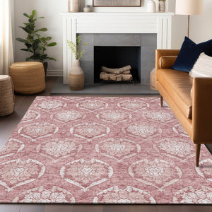 HomeRoots 9' X 12' Pink Medallion Area Rug - Washable, UV-Protected, Stain-Resistant for High-Traffic Spaces! 666100