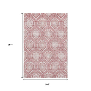 HomeRoots 9' X 12' Pink Medallion Area Rug - Washable, UV-Protected, Stain-Resistant for High-Traffic Spaces! 666100
