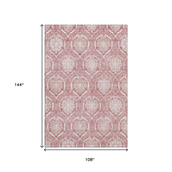 HomeRoots 9' X 12' Pink Medallion Area Rug - Washable, UV-Protected, Stain-Resistant for High-Traffic Spaces! 666100