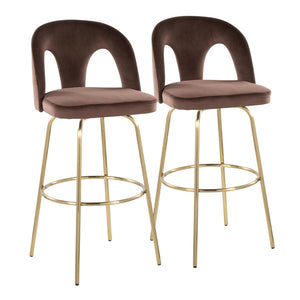 English Elm Fixed-height Swivel Barstools with Gold Footrest Black Frame White Upholstery Set Espresso B202S01882
