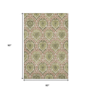 HomeRoots 5' X 8' Olive Green and Copper Medallion Area Rug - Durable, Stain-Resistant, UV Protected Design! 666151