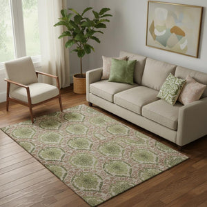 HomeRoots 5' X 8' Olive Green and Copper Medallion Area Rug - Durable, Stain-Resistant, UV Protected Design! 666151