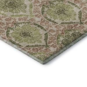 HomeRoots 5' X 8' Olive Green and Copper Medallion Area Rug - Durable, Stain-Resistant, UV Protected Design! 666151