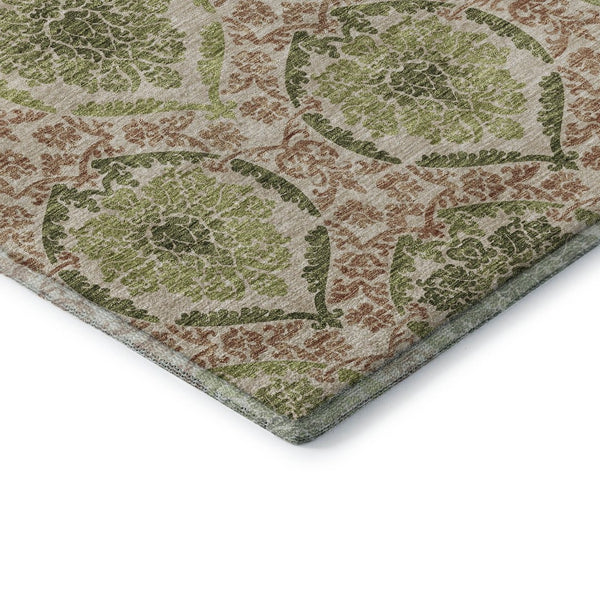 HomeRoots 5' X 8' Olive Green and Copper Medallion Area Rug - Durable, Stain-Resistant, UV Protected Design! 666151