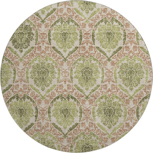HomeRoots 8' Stylish Olive Green & Copper Medallion Washable Round Rug - Stain Resistant & UV Protected! 666152