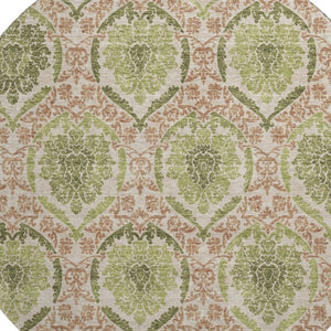 HomeRoots 8' Stylish Olive Green & Copper Medallion Washable Round Rug - Stain Resistant & UV Protected! 666152