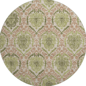 HomeRoots 8' Stylish Olive Green & Copper Medallion Washable Round Rug - Stain Resistant & UV Protected! 666152
