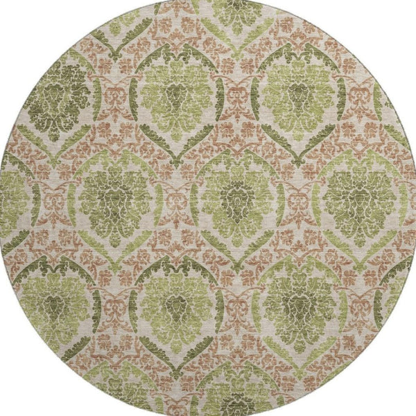 HomeRoots 8' Stylish Olive Green & Copper Medallion Washable Round Rug - Stain Resistant & UV Protected! 666152