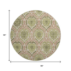 HomeRoots 8' Stylish Olive Green & Copper Medallion Washable Round Rug - Stain Resistant & UV Protected! 666152