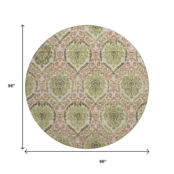HomeRoots 8' Stylish Olive Green & Copper Medallion Washable Round Rug - Stain Resistant & UV Protected! 666152