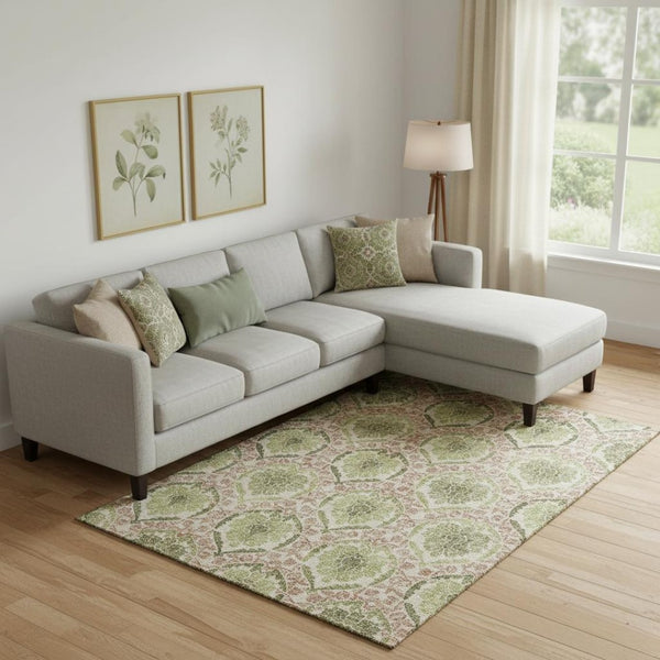 HomeRoots 8' X 10' Olive Green & Copper Medallion Area Rug - Durable, Washable, UV-Protected for Any Space 666153