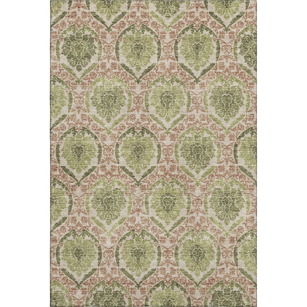 HomeRoots 8' X 10' Olive Green & Copper Medallion Area Rug - Durable, Washable, UV-Protected for Any Space 666153
