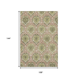 HomeRoots 9' X 12' Olive Green & Copper Medallion Area Rug - Washable, UV Protected, Stain Resistant Design! 666154