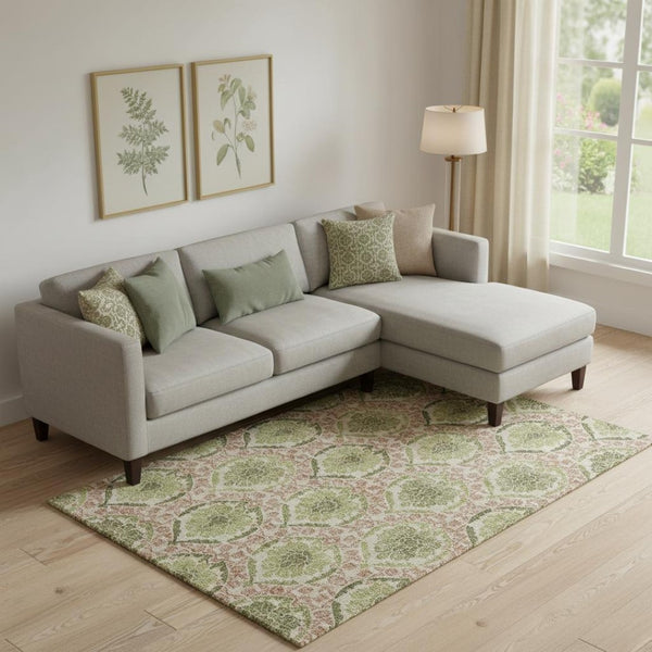 HomeRoots 9' X 12' Olive Green & Copper Medallion Area Rug - Washable, UV Protected, Stain Resistant Design! 666154