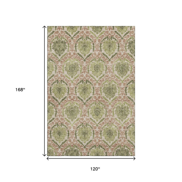 HomeRoots 10' Olive Green & Copper Medallion Washable Area Rug - Durable, UV Protected, Family-Friendly Design 666155