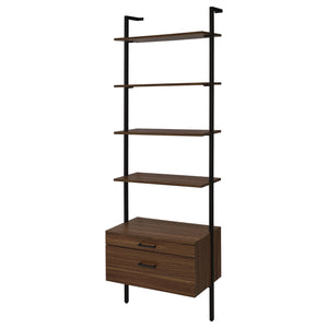 English Elm Wendell Rustic Walnut 4-Shelf Wall Bookcase with Drawer — Space-Saving Engineered Wood Storage, 96" high B062P375508