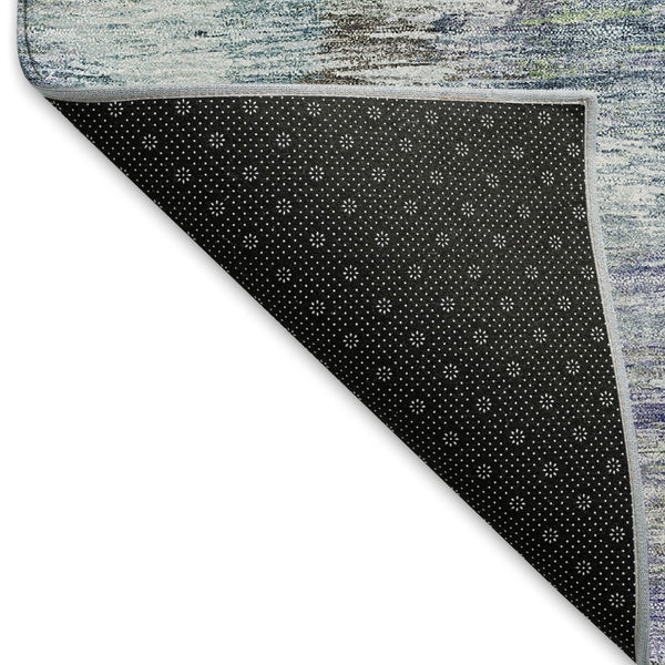 HomeRoots 8' Washable Round Rug with UV Protection - Modern Abstract Design in Green, Purple & Gray Tones 666194