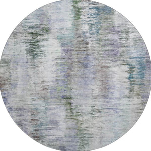 HomeRoots 8' Washable Round Rug with UV Protection - Modern Abstract Design in Green, Purple & Gray Tones 666194
