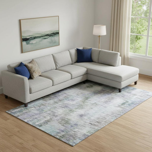 HomeRoots 8' X 10' Vibrant Green Purple Gray Abstract Washable Area Rug - Durable, UV Protected & Stylish! 666195