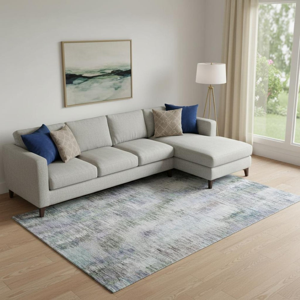 HomeRoots 9' X 12' Vibrant Green Purple Gray Abstract Washable Area Rug with UV Protection for Busy Homes 666196