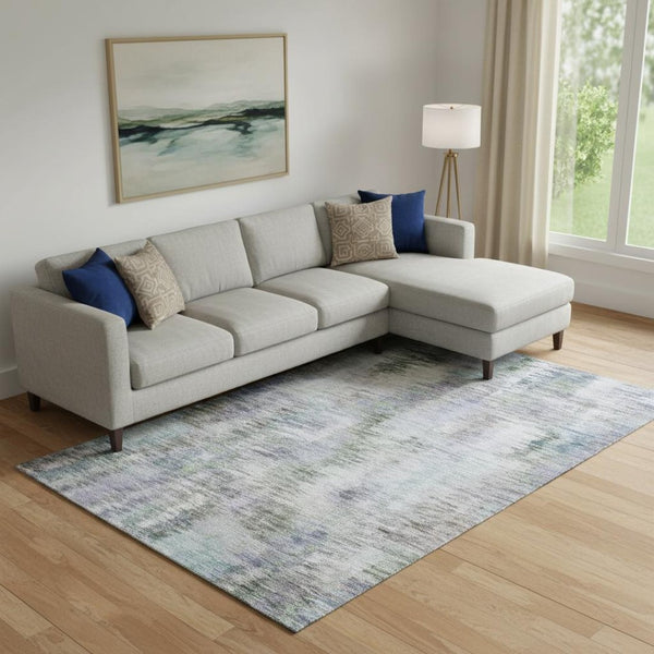 HomeRoots 10' Abstract Area Rug in Green, Purple & Gray - Washable, UV Protected, Durable for Busy Homes! 666197