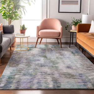 HomeRoots 10' Abstract Area Rug in Green, Purple & Gray - Washable, UV Protected, Durable for Busy Homes! 666197