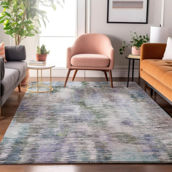 HomeRoots 10' Abstract Area Rug in Green, Purple & Gray - Washable, UV Protected, Durable for Busy Homes! 666197