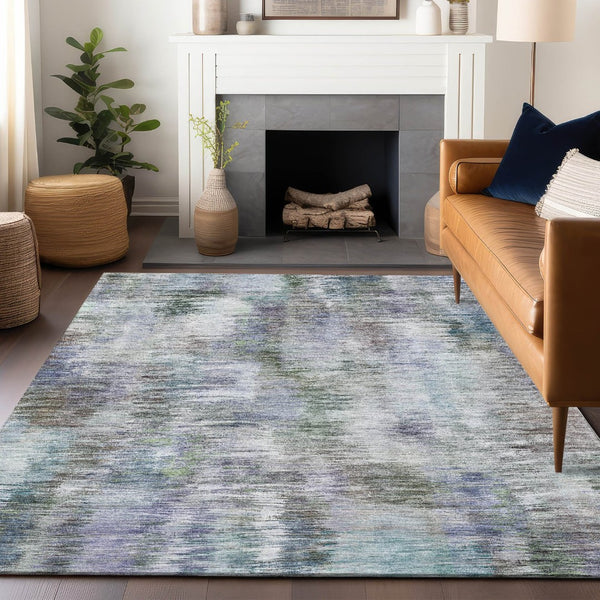 HomeRoots 10' Abstract Area Rug in Green, Purple & Gray - Washable, UV Protected, Durable for Busy Homes! 666197