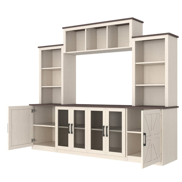 English Elm Wall Unit Entertainment Center with Built in Charging Mdf Media Console Open Shelving Beige W1580S00436