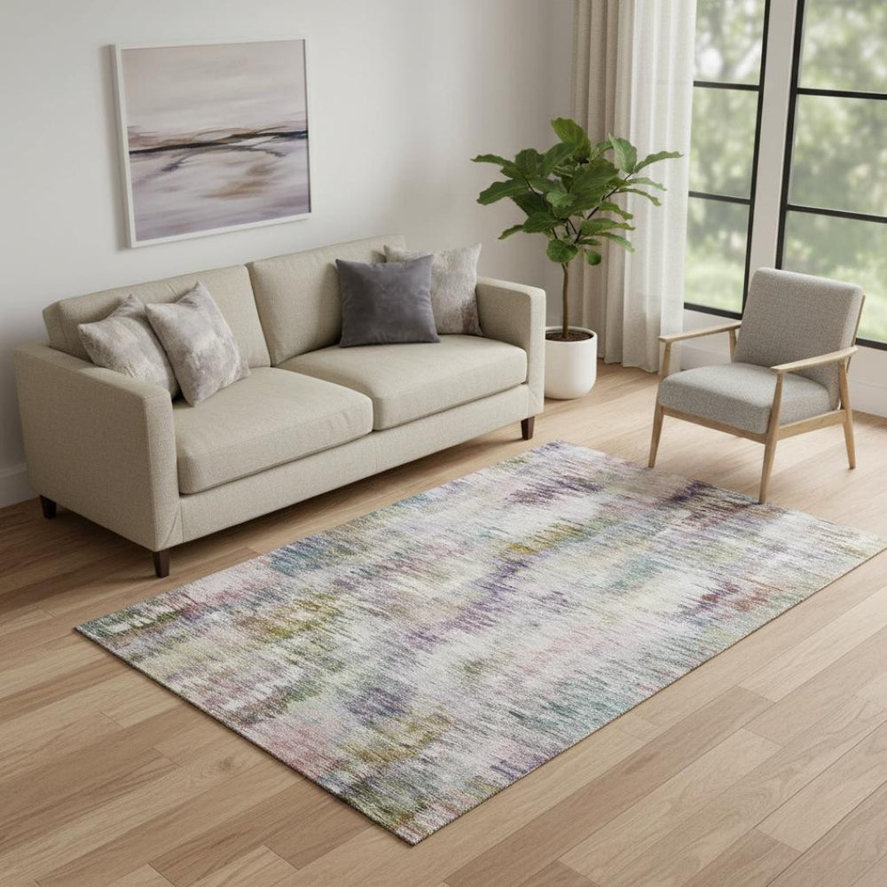 HomeRoots 5' X 8' Stylish Plum Gold Ivory Abstract Area Rug - Durable, Washable, UV Protected for High Traffic Areas 666205
