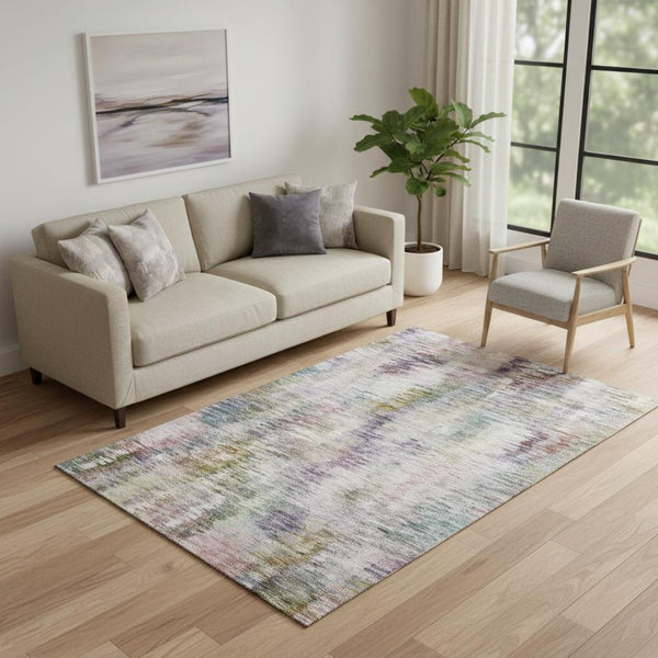 HomeRoots 5' X 8' Stylish Plum Gold Ivory Abstract Area Rug - Durable, Washable, UV Protected for High Traffic Areas 666205