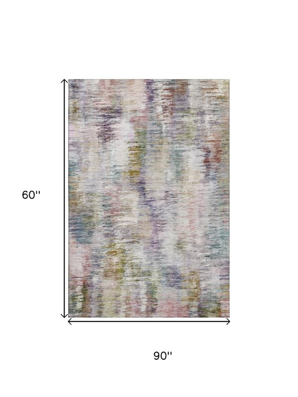HomeRoots 5' X 8' Stylish Plum Gold Ivory Abstract Area Rug - Durable, Washable, UV Protected for High Traffic Areas 666205