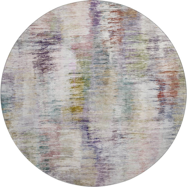 HomeRoots 8' Washable Round Rug in Plum, Gold & Ivory - Durable, UV Protected, Modern Abstract Design for Any Space 666206
