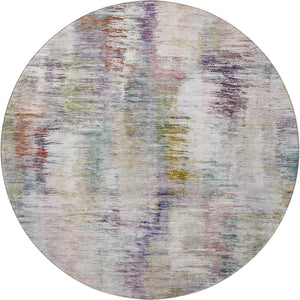 HomeRoots 8' Washable Round Rug in Plum, Gold & Ivory - Durable, UV Protected, Modern Abstract Design for Any Space 666206
