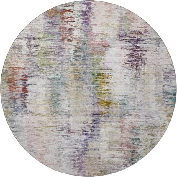 HomeRoots 8' Washable Round Rug in Plum, Gold & Ivory - Durable, UV Protected, Modern Abstract Design for Any Space 666206