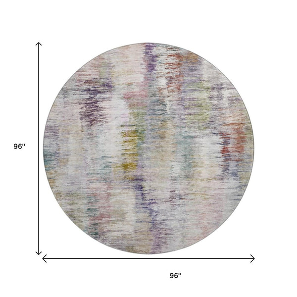 HomeRoots 8' Washable Round Rug in Plum, Gold & Ivory - Durable, UV Protected, Modern Abstract Design for Any Space 666206