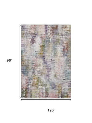 HomeRoots 8' X 10' Plum Gold Ivory Abstract Area Rug - Stylish, Washable, UV Protected, Perfect for Busy Homes! 666207